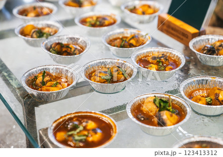 exotic Asian food duck egg balut with embryo in buffet in Asian restaurant in Vietnam 123413312