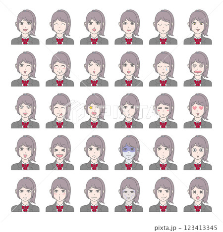 様々な表情の女性 セット 30パターン 学生服 123413345
