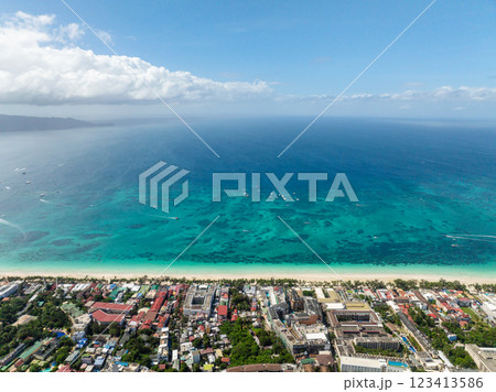 Scenic white sand beach with clear turquoise water in Boracay, Philippines. 123413586