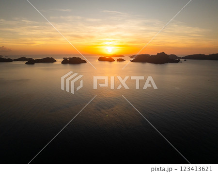 Orange sky over the Islands. Sunset view in El Nido. Palawan, Philippines. 123413621