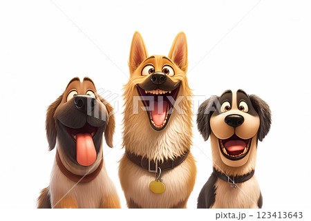3匹の犬の3Dキャラクター 123413643