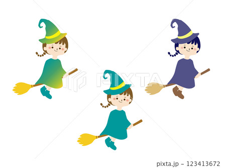 ほうきに乗った魔法使い女の子 魔女 イラスト 123413672