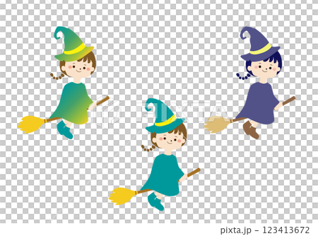 ほうきに乗った魔法使い女の子 魔女 イラスト 123413672
