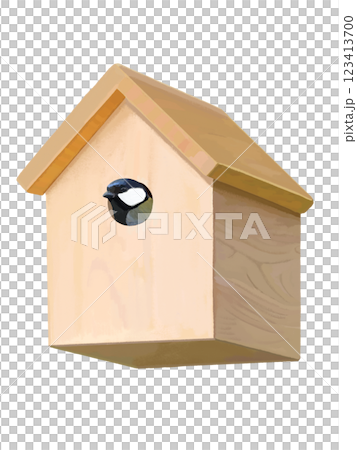 Birdhouse (natural) with tits 123413700