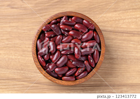 Red kidney beans in bowl on wooden background, Food ingredient, Table top view Red kidney beans in bowl on wooden background, Food ingredient, Table top view 123413772