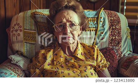 悩み顔の高齢女性 123413800