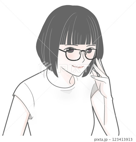 眼鏡をかけ直す女性 眼鏡をかけ直す女性 123413913