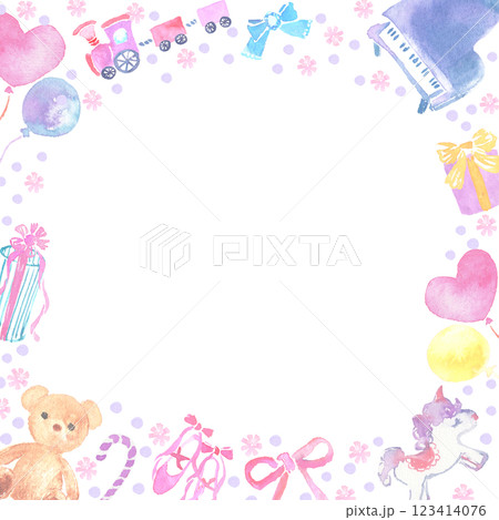 水彩風のかわいいベビー向けフレーム　おもちゃ・プレゼント・風船 123414076