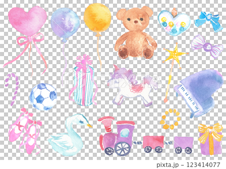 嬰兒可愛水彩畫組:玩具、禮物、氣球 嬰兒可愛水彩畫組:玩具、禮物、氣球 123414077