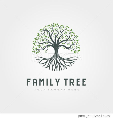 circle root of the tree vector logo symbol illustration design, oak tree vintage logo design 123414089