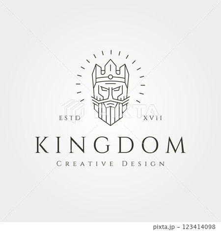 bearded king head line art logo vector with crown symbol illustration design 123414098