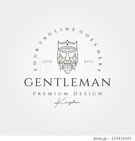 ancient head king with crown logo line art vector illustration design, king mascot logo design 123414101