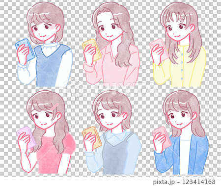 Women in various styles operating smartphones Women in various styles operating smartphones 123414168