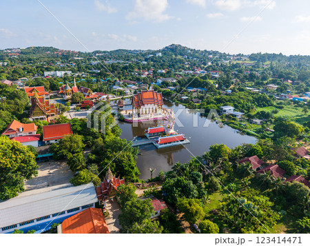 Aerial view of Wat Plai Laem in koh Samui island, Thailand 123414471