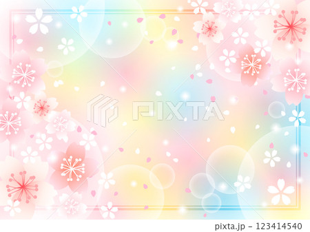 桜の和風背景、フレーム、虹色、かわいい、イラスト、春 桜の和風背景、フレーム、虹色、かわいい、イラスト、春 123414540