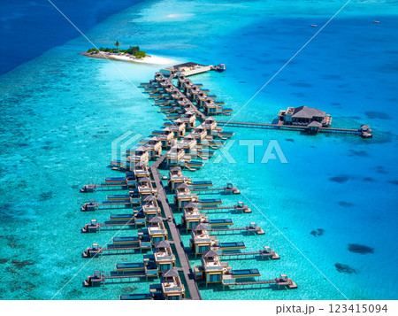 Aerial views of Velavaru Island in Maldives 123415094
