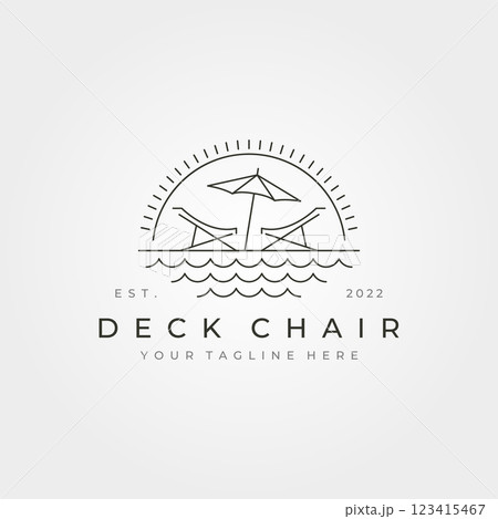 deck chair on the beach line art logo vector illustration design, deck chair with sunset symbol design deck chair on the beach line art logo vector illustration design, deck chair with sunset symbol design 123415467