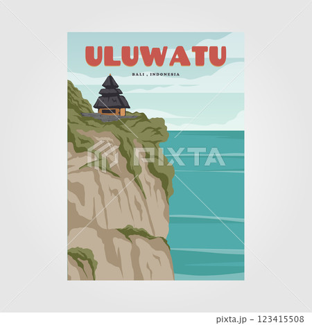 uluwatu bali beach vintage poster illustration design, bali tropical beach background uluwatu bali beach vintage poster illustration design, bali tropical beach background 123415508