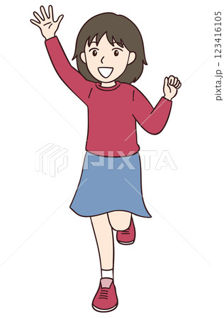 片手を上げて笑顔を見せる元気な女の子 片手を上げて笑顔を見せる元気な女の子 123416105