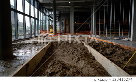 Construction site with heavy machinery and soil preparation Construction site with heavy machinery and soil preparation 123416274