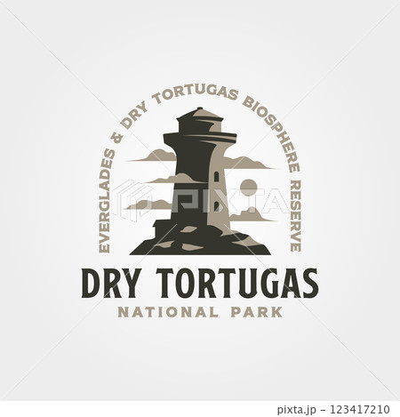 dry tortugas vintage logo vector with lighthouse symbol illustration design 123417210