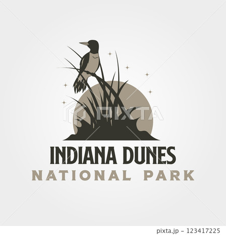 indiana dunes with woodpecker bird vintage logo vector illustration design 123417225