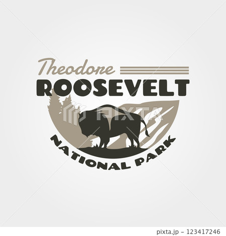 theodore roosevelt vintage logo with silhouette of bison illustration design theodore roosevelt vintage logo with silhouette of bison illustration design 123417246