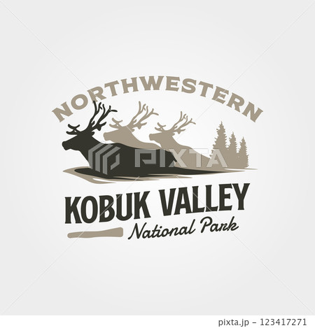 kobuk valley vintage logo vector illustration design, silhouette of caribou deer design 123417271
