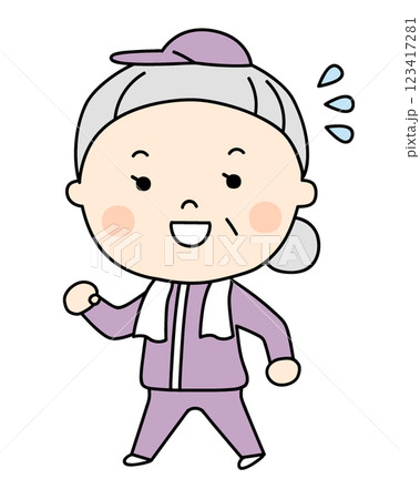 ウォーキングするおばあさん ウォーキングするおばあさん 123417281