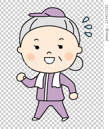 ウォーキングするおばあさん ウォーキングするおばあさん 123417281