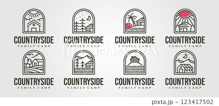 set of vector cottage line art logo minimal illustration design, line art cabin logo vector design set of vector cottage line art logo minimal illustration design, line art cabin logo vector design 123417502