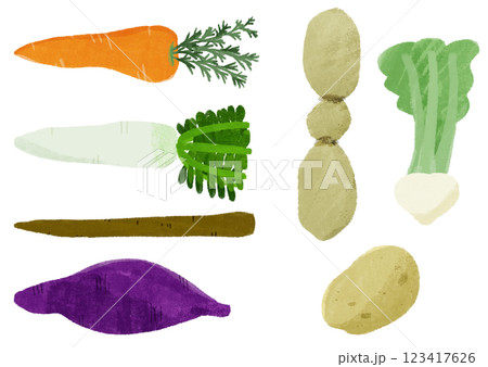 根菜類の手描きカラーイラストセット 123417626