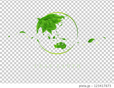 Earth and world maps drawn with green leaves (Asia, Oceania, Middle East) | Ecology Art Series 123417873