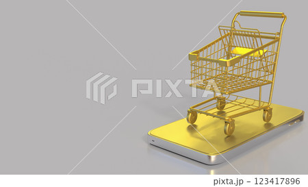 The Gold Shopping cart for Business concept 3d Rendering. 123417896