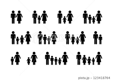 様々な家族構成を表したイメージイラスト 123418764