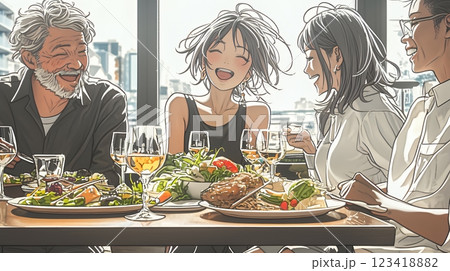 ちょっと高級なレストランで顧客とパワーランチをしているビジネスウーマン