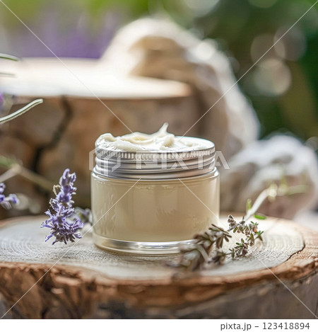 Cosmetic cream in a glass jar. Skin care concept. Background for beauty products Cosmetic cream in a glass jar. Skin care concept. Background for beauty products 123418894