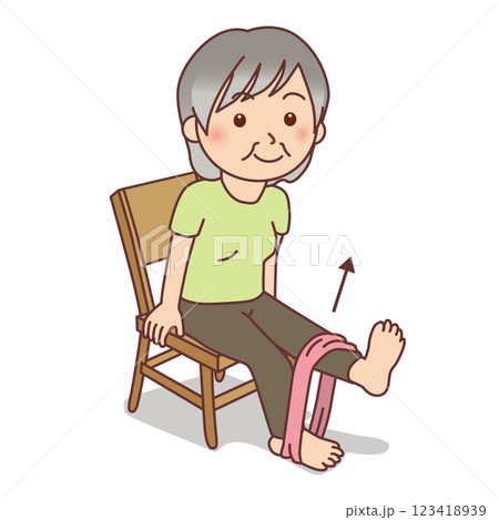 膝の曲げ伸ばし運動をする高齢者 123418939