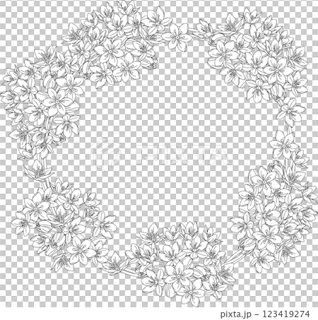 Background material <Flower frame (wreath), Allium kowanii, chives, line drawing> Background material <Flower frame (wreath), Allium kowanii, chives, line drawing> 123419274