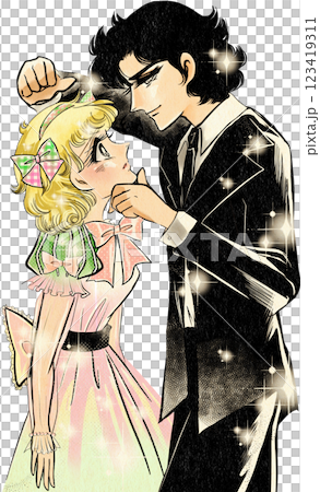 The usual lovey-dovey scenes of young couples in Showa era girls' manga, with the chin grab and wall push The usual lovey-dovey scenes of young couples in Showa era girls' manga, with the chin grab and wall push 123419311