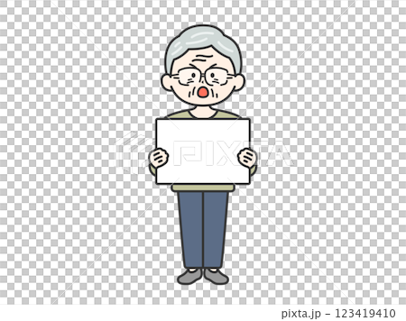 プラカードを持って、デモをおこなう年配男性（線画）のイラスト 123419410