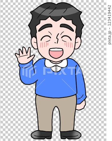 一位中年男子高興地揮手的插圖 一位中年男子高興地揮手的插圖 123419442