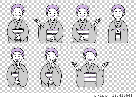 身穿和服的高級女性的一組面部表情 123419641