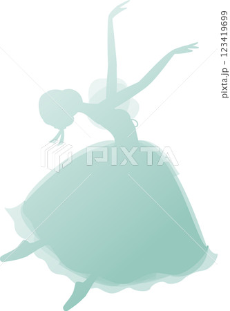 バレリーナのミントグリーンのシルエット グラデーション バレエ ジゼルの村娘 バレリーナのミントグリーンのシルエット グラデーション バレエ ジゼルの村娘 123419699