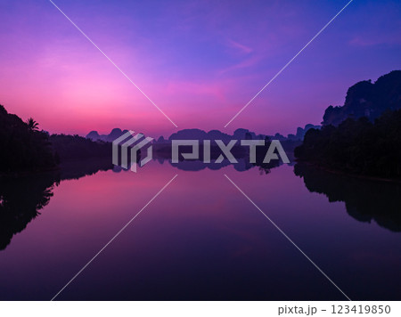 Colorful sunset or sunrise sky clouds over sea in Thailand, Amazing nature landscape seascape,Beautiful light nature landscape colorful sky background 123419850