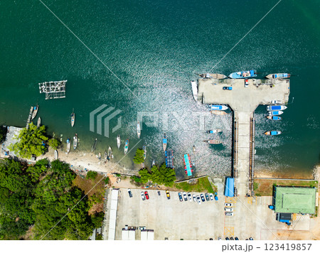 Aerial View top down boats parking in harbor,Transportation and travel background,Beautiful sea in summer season,car parking in harbor at Thailand Aerial View top down boats parking in harbor,Transportation and travel background,Beautiful sea in summer season,car parking in harbor at Thailand 123419857