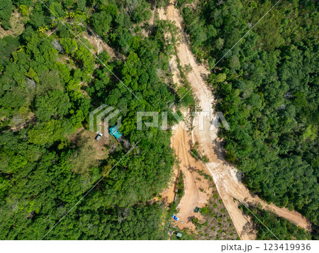 Deforestation aerial photo,Forest destroyed environmental damage from deforestation and land erosion in rural areas,Deforestation environmental destruction,Rainforest destroyed for human development 123419936