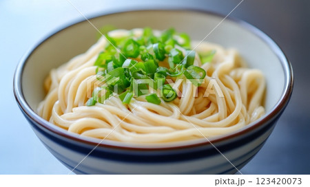 A beautifully arranged bowl of long Toshikoshi Soba topped with fresh green onions A beautifully arranged bowl of long Toshikoshi Soba topped with fresh green onions 123420073