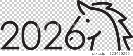 文字絵　2026　馬　横顔 123420296