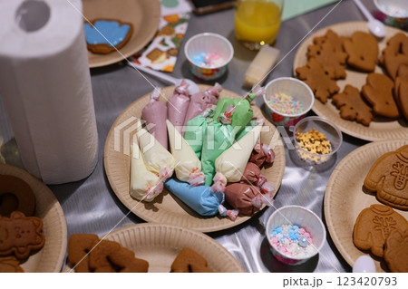 Vibrant and Colorful Icing Perfectly Crafted for Festive Cookie Decoration and Fun 123420793